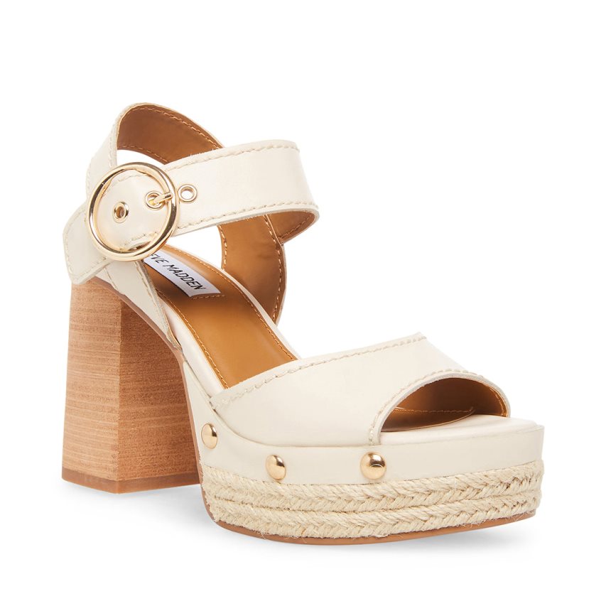 White Steve Madden Kamille Leather Women's Heels Sandals | PH 1294PMG